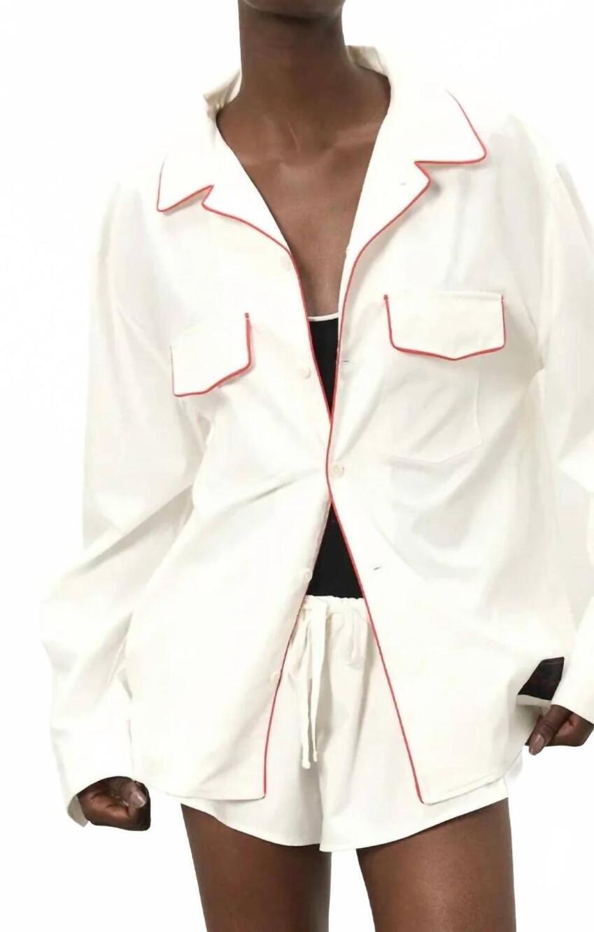 NEW PARIS GEORGIA boxy poplin shirt in white red